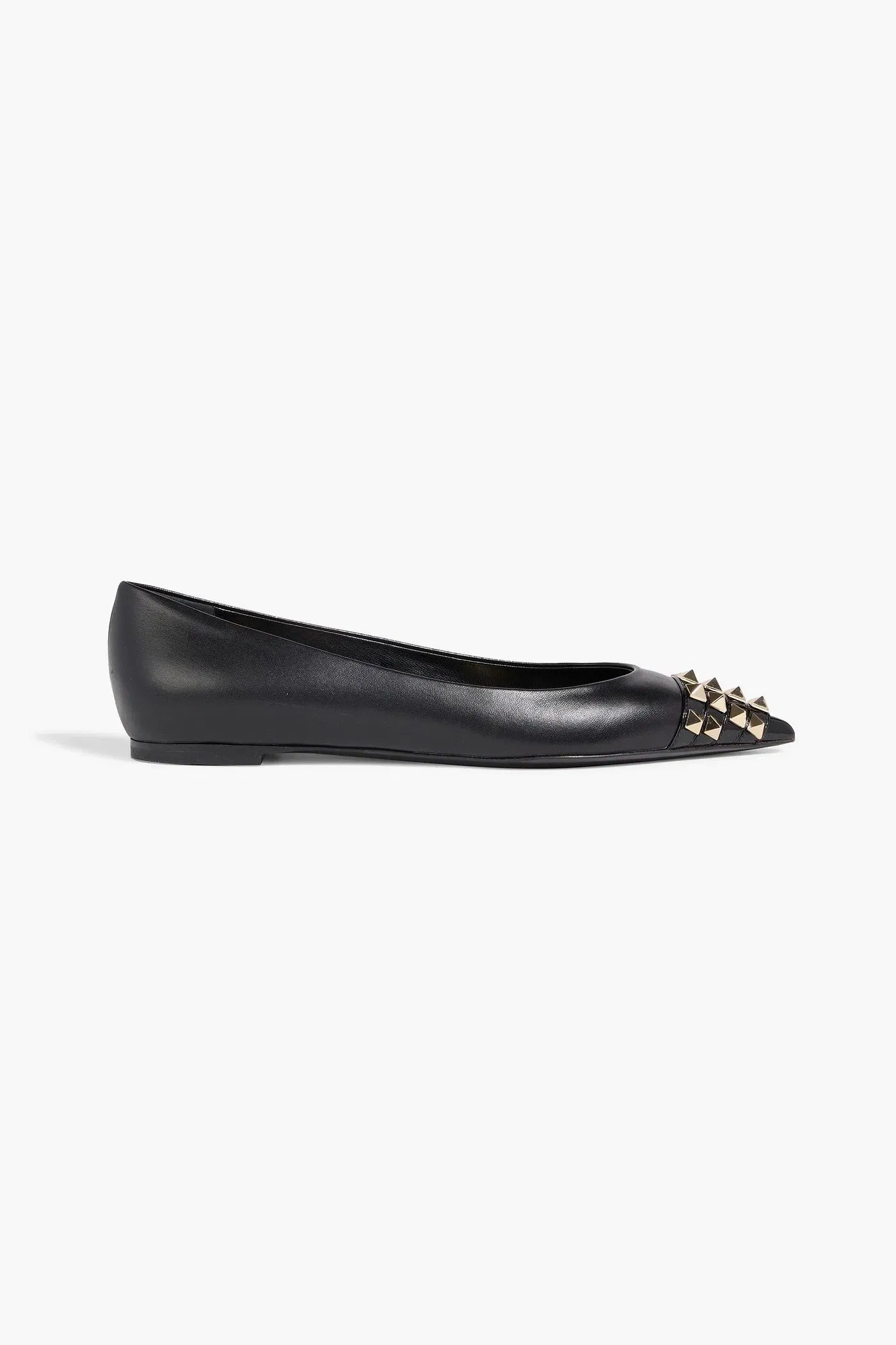 Valentino Garavani Rockstud Alcove Leather Point-Toe Flats Black Women's