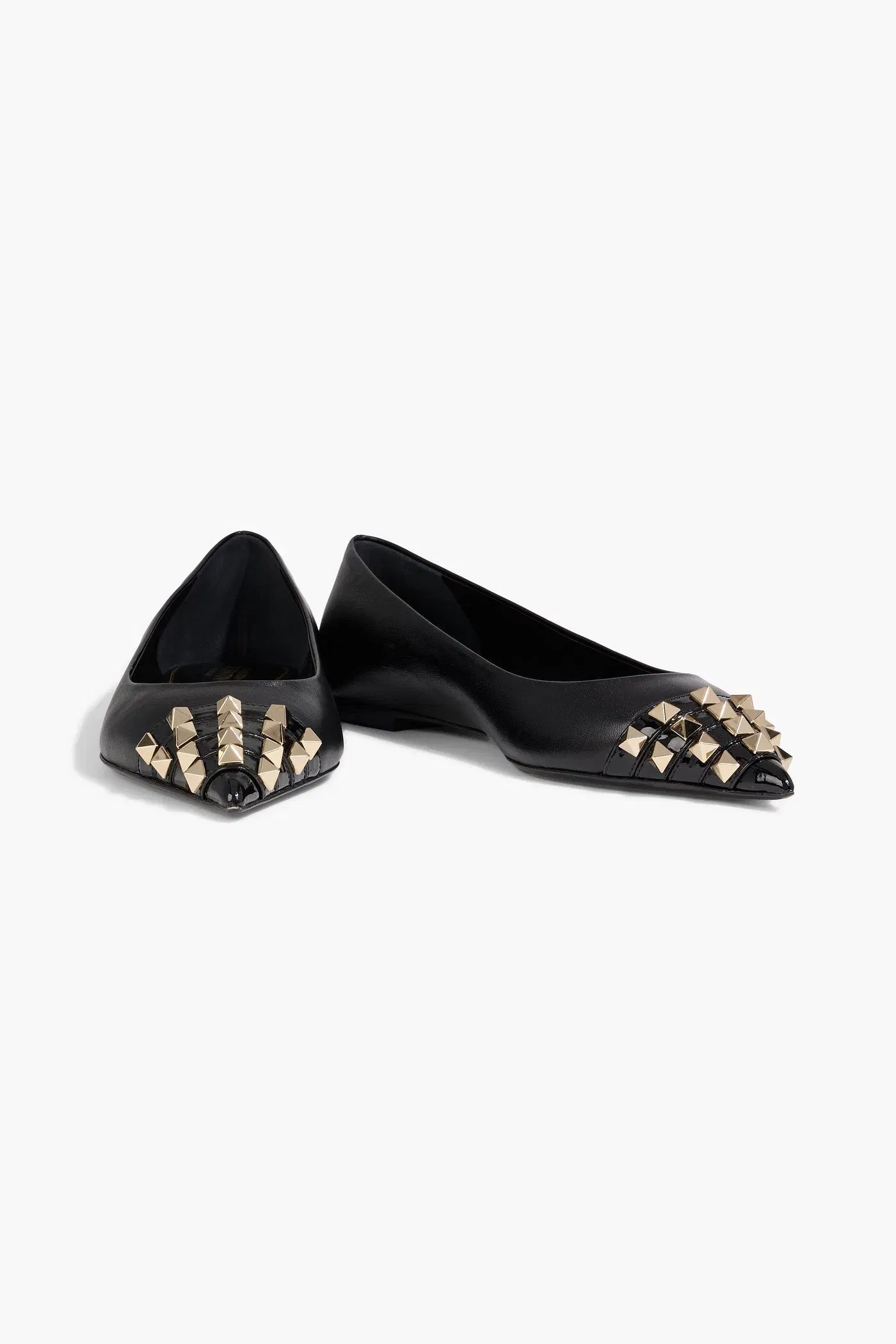 Valentino Garavani Rockstud Alcove Leather Point-Toe Flats Black Women's