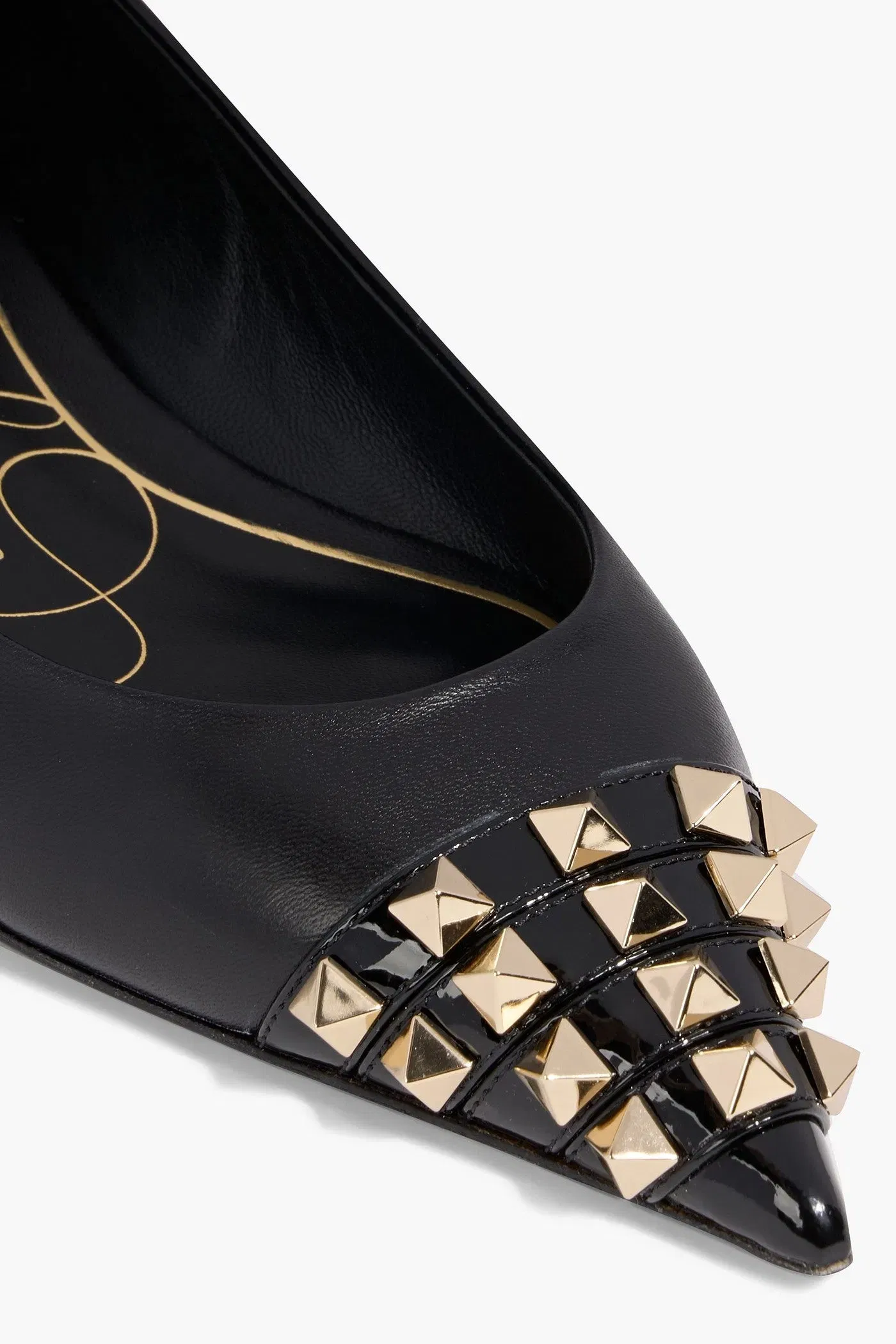 Valentino Garavani Rockstud Alcove Leather Point-Toe Flats Black Women's