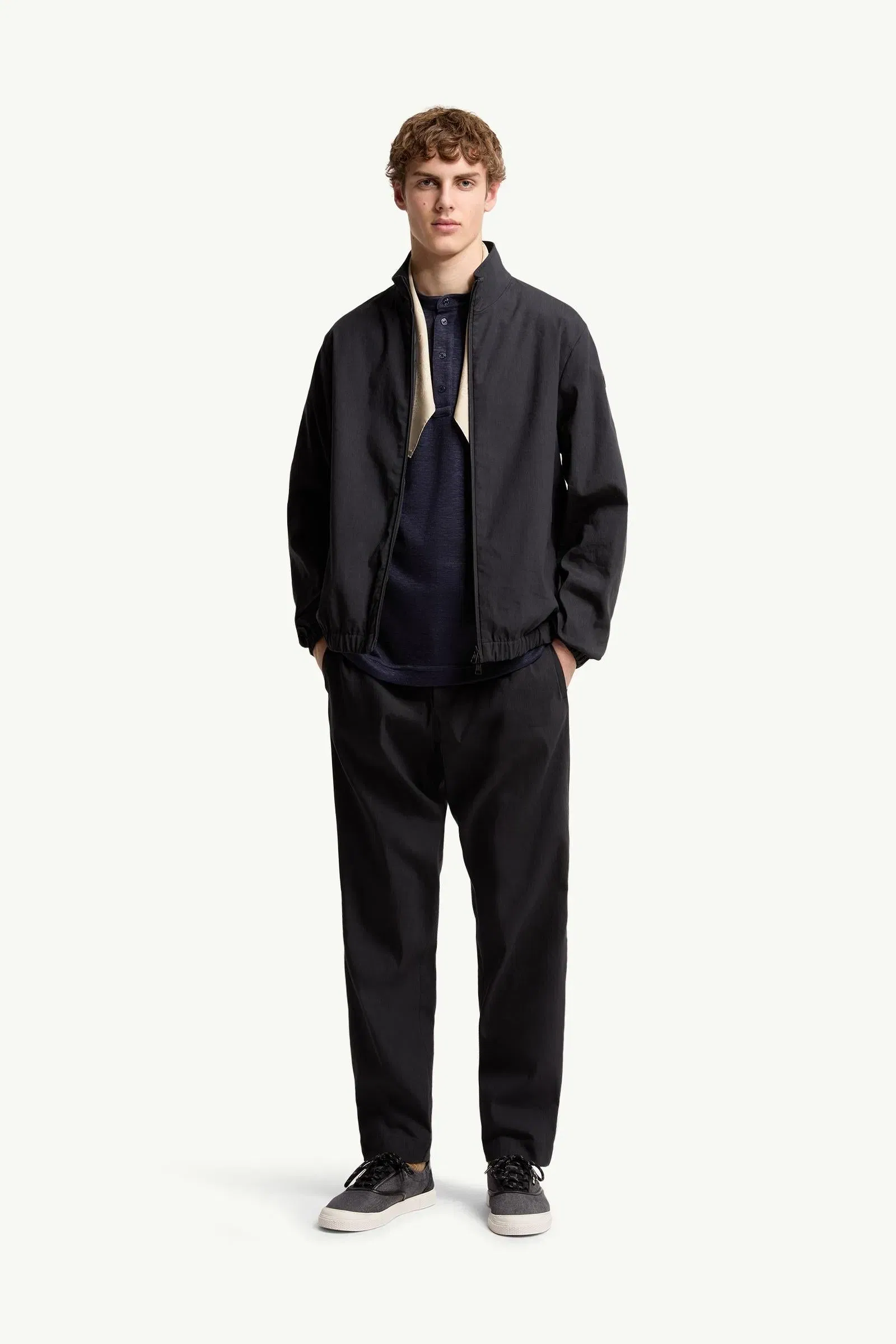 Moncler Technical Linen Blend Pants Navy Blue Navy Blue