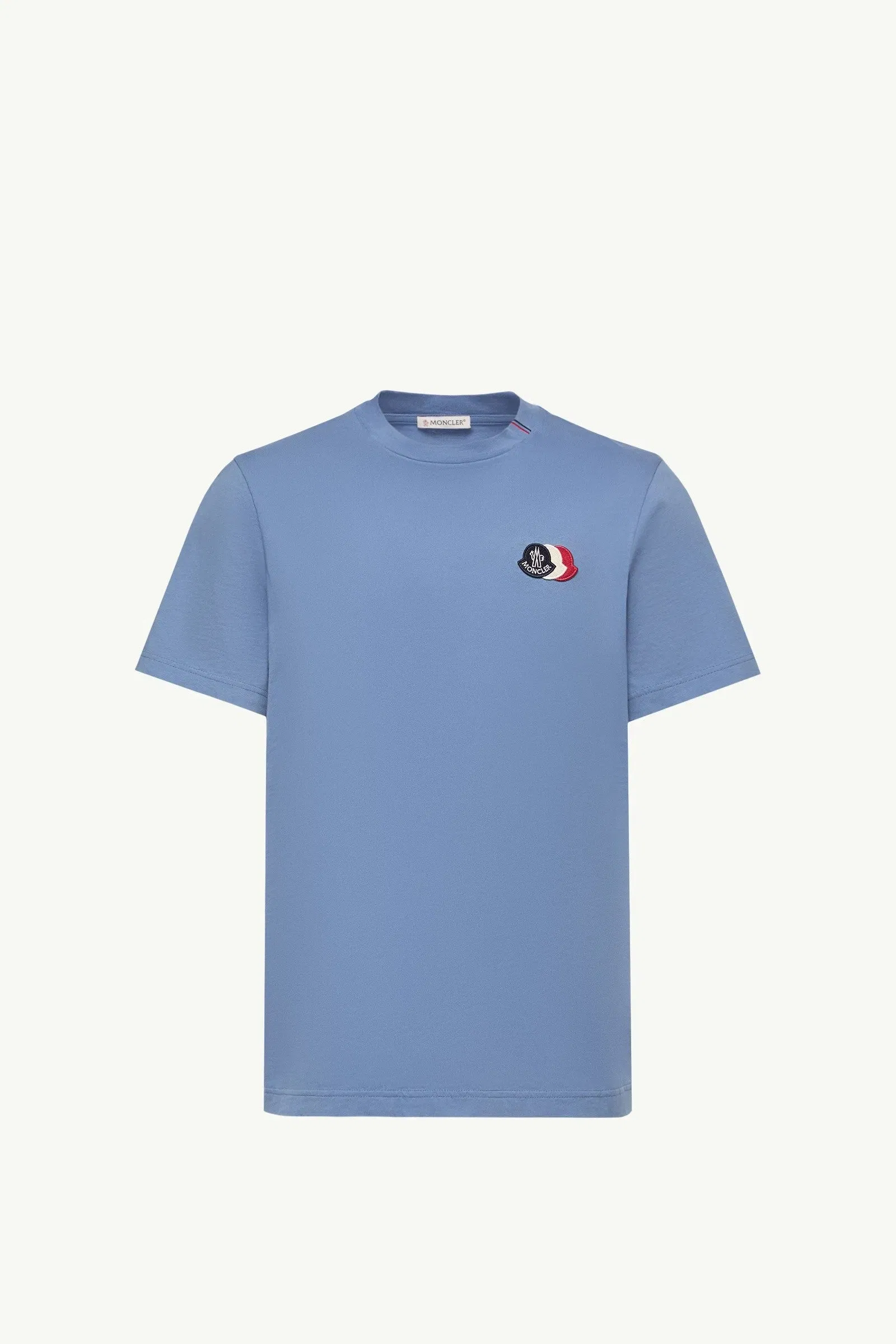 Moncler Embroidered Tricolor Logo Cotton T-Shirt Light Blue Light Blue