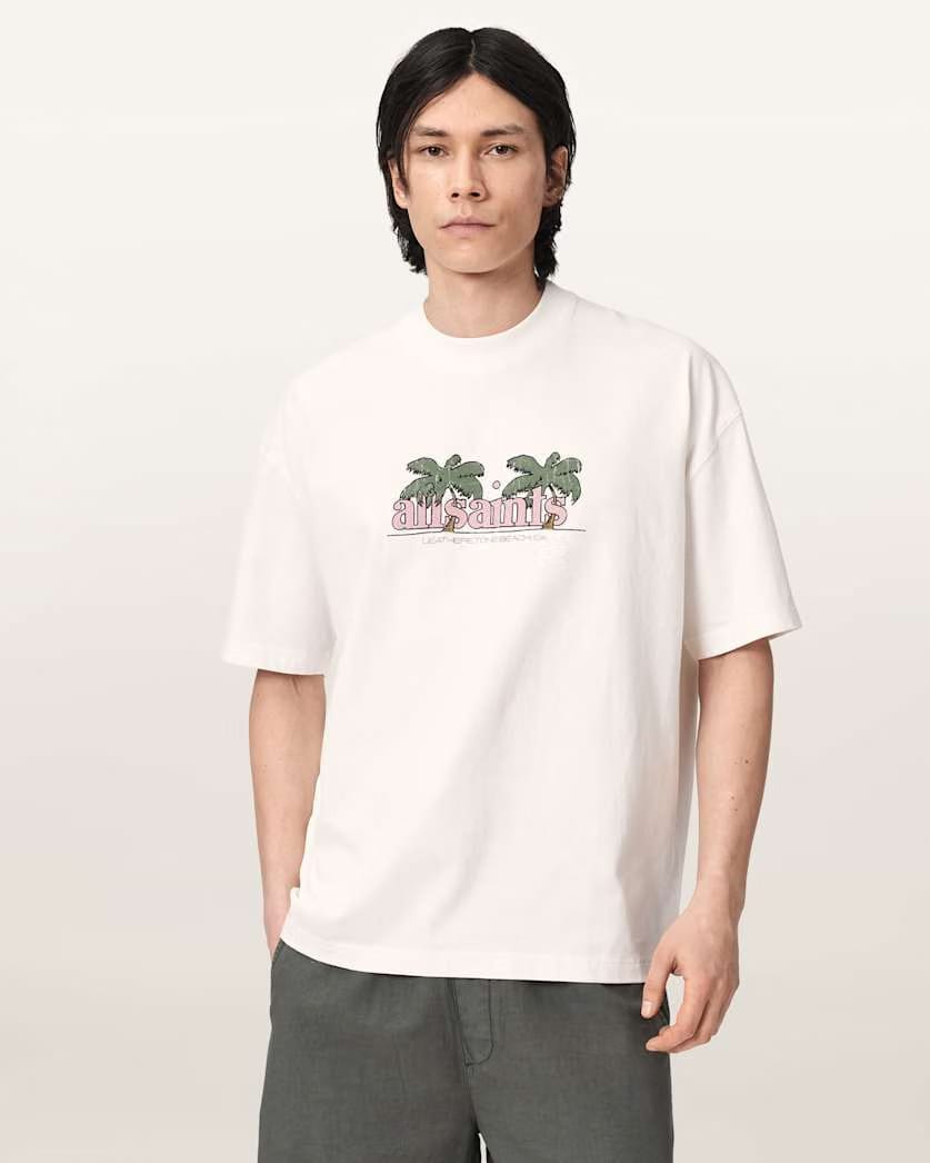 AllSaints Troppo Short Sleeve Graphic Boxy T Shirt Chalk White