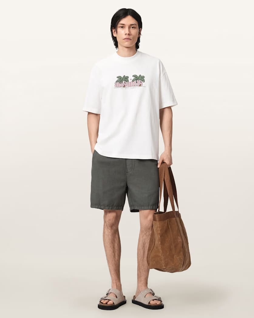 AllSaints Troppo Short Sleeve Graphic Boxy T Shirt Chalk White