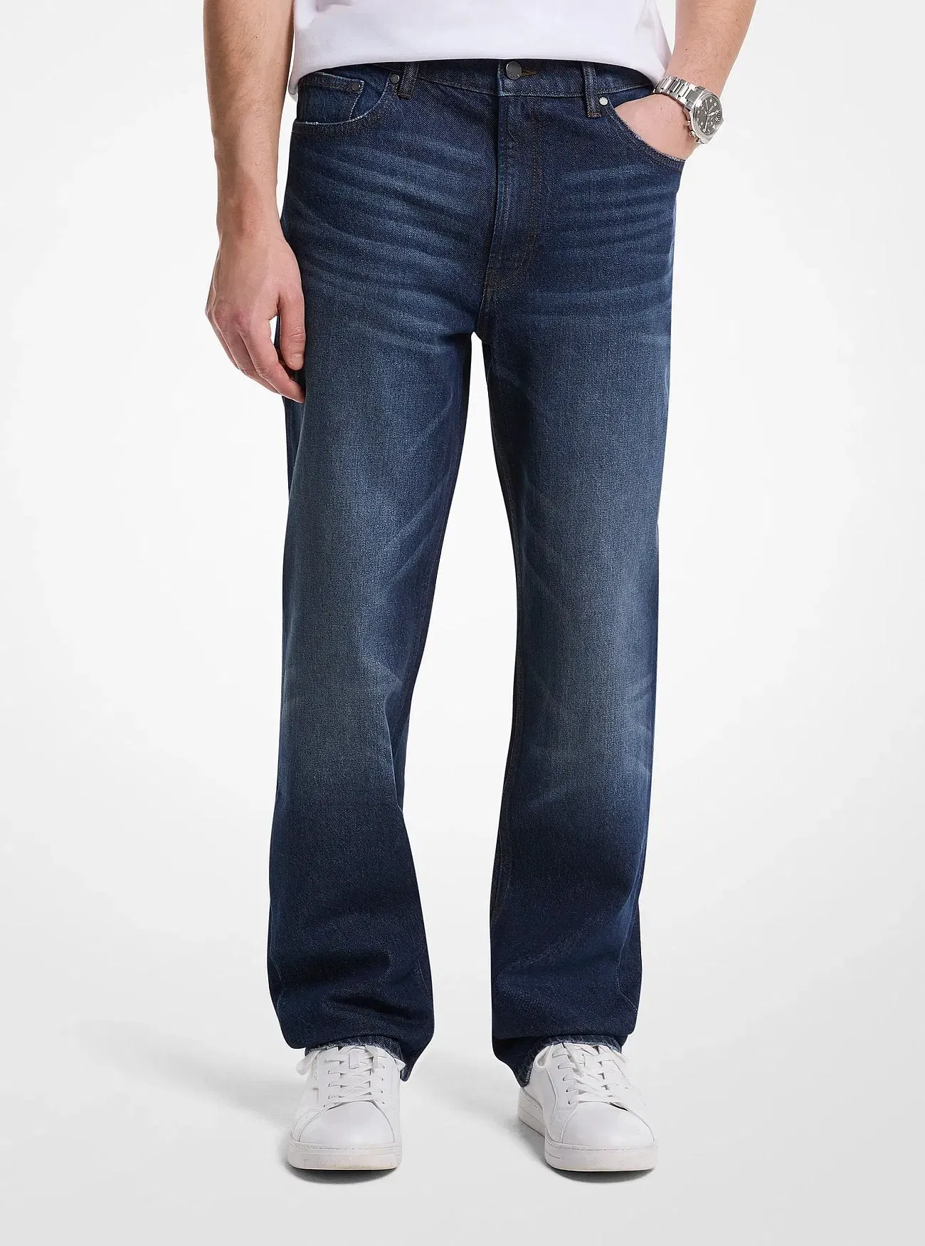 Michael Kors Finn Straight Fit Denim Jeans MID BLUE FADE WASH