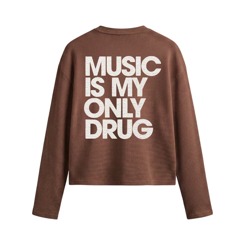 City off domes Music is my only drug Waffle T-shirt Brown