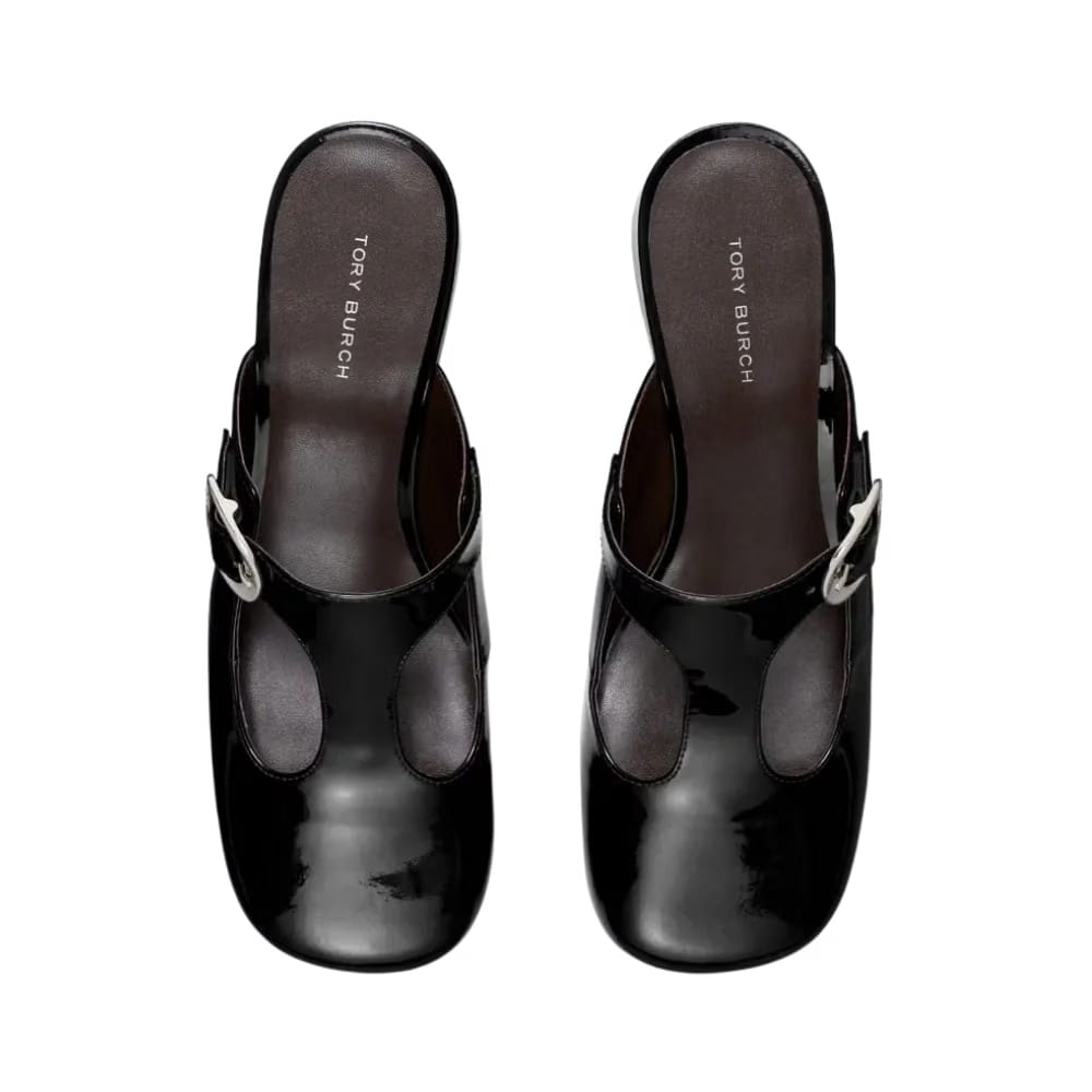 Tory Burch Violet T-Strap Heeled Mule Perfect Black