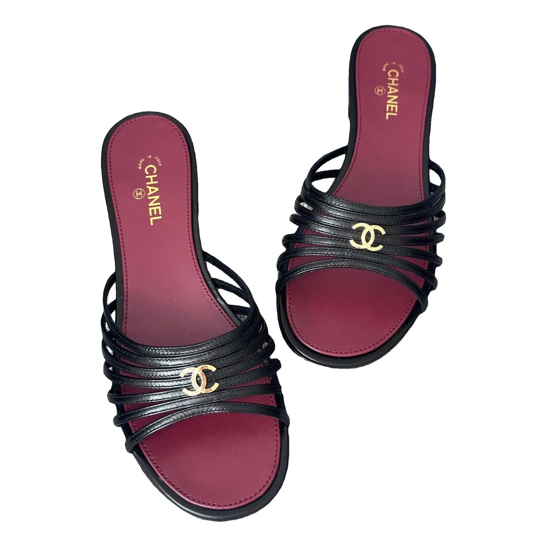 Chanel sandals crafted from black leather