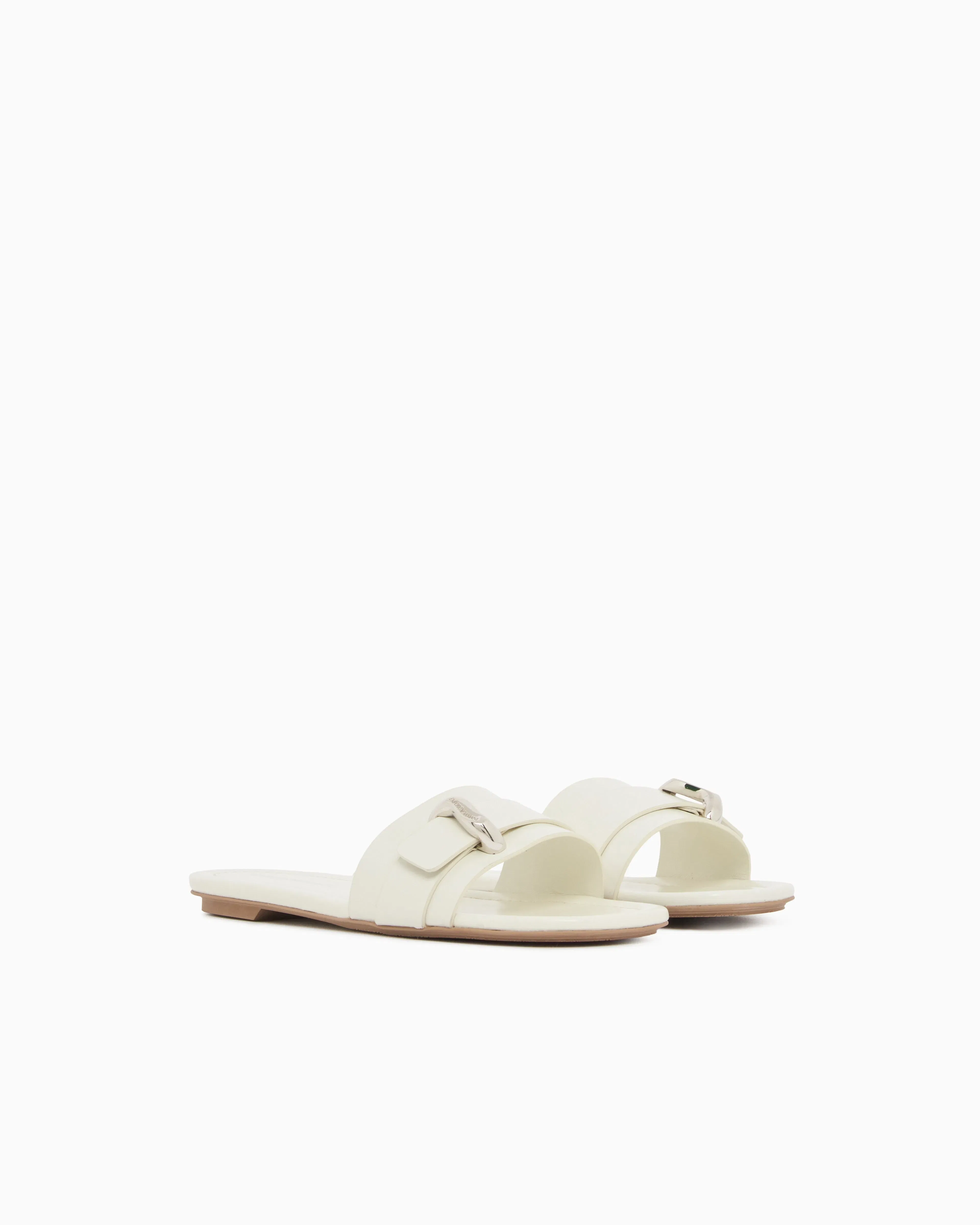 Emporio Armani Shiny Polished Leather Band Sandals White