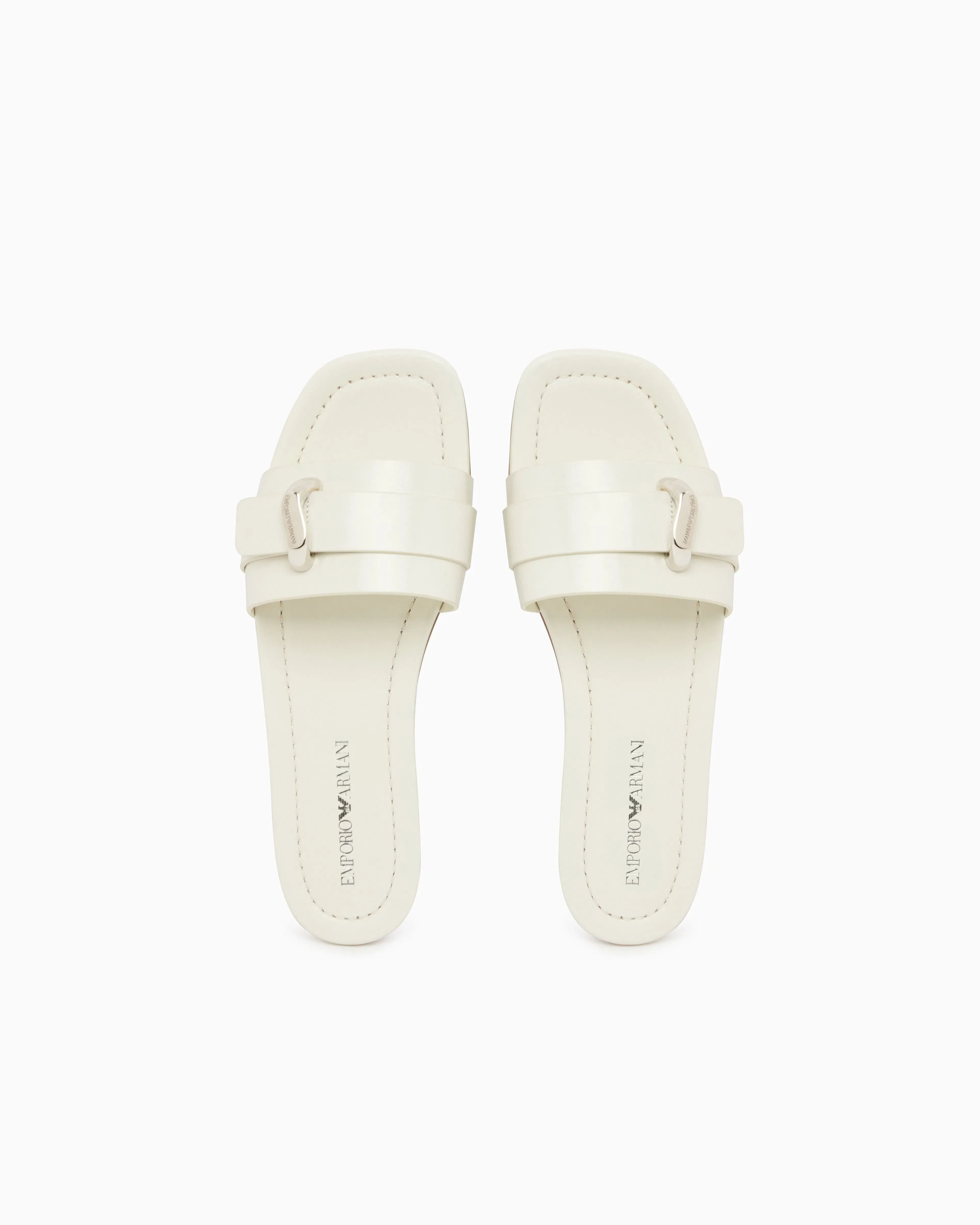 Emporio Armani Shiny Polished Leather Band Sandals White
