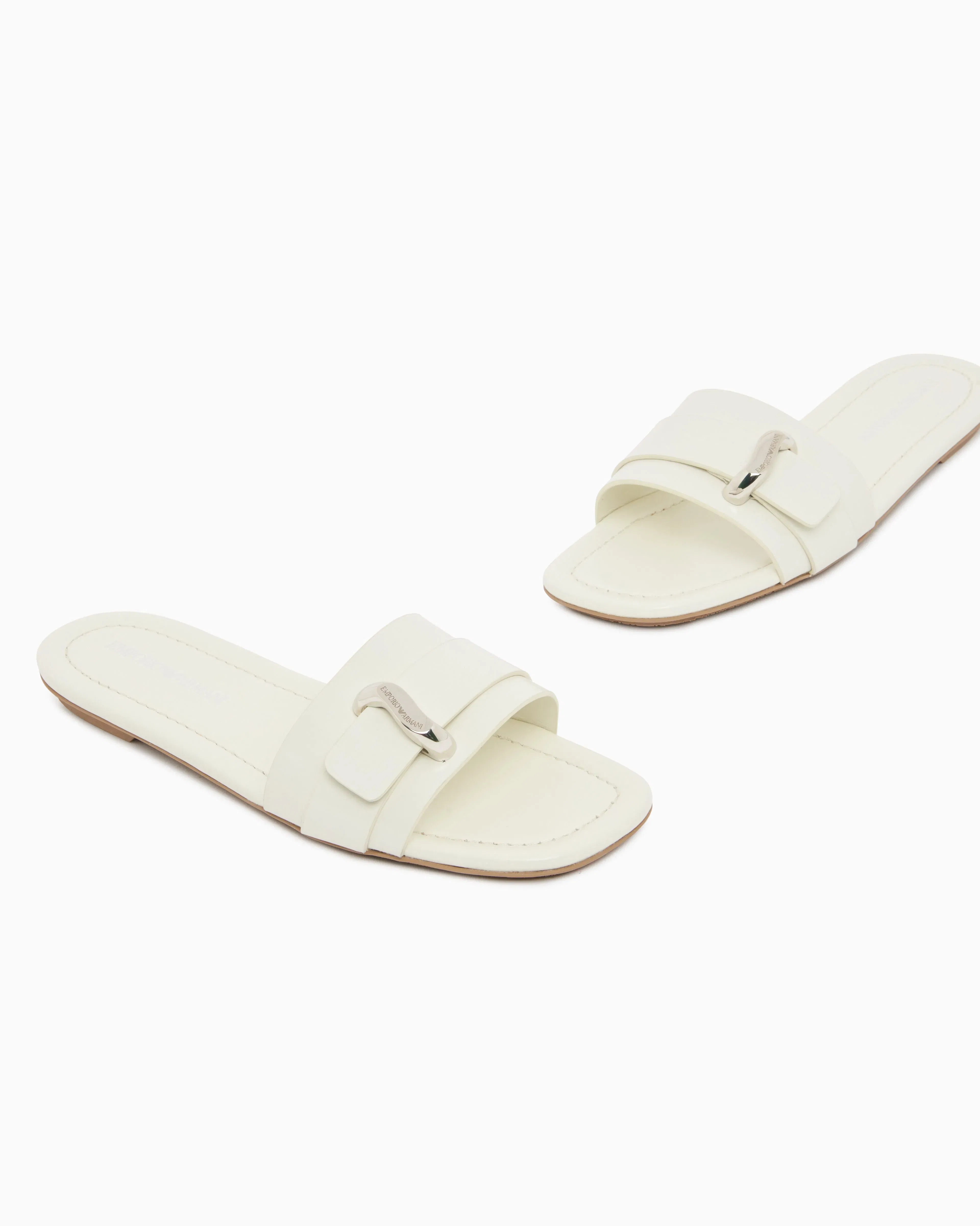 Emporio Armani Shiny Polished Leather Band Sandals White