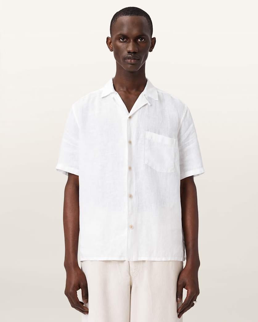 AllSaints Tri Embroidered Linen Shirt Ecru