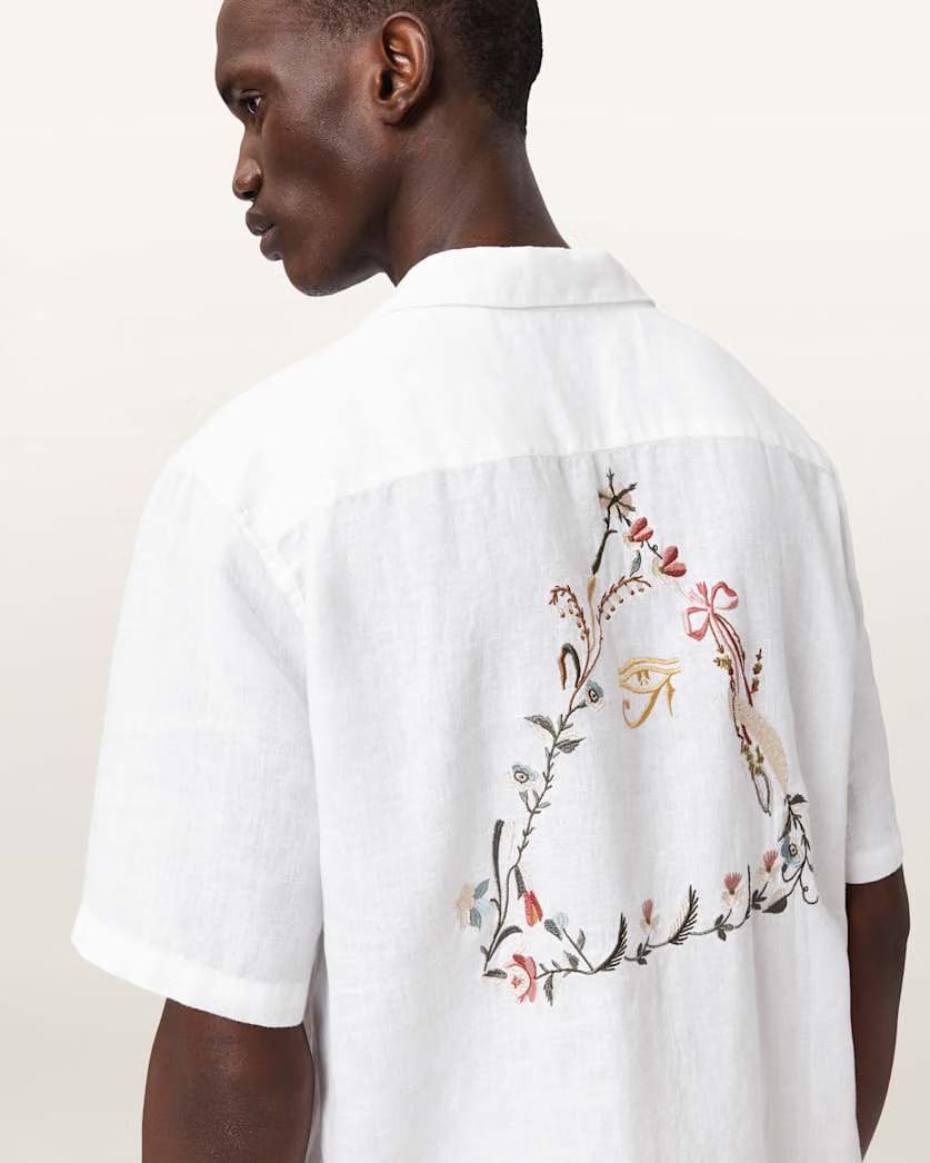 AllSaints Tri Embroidered Linen Shirt Ecru
