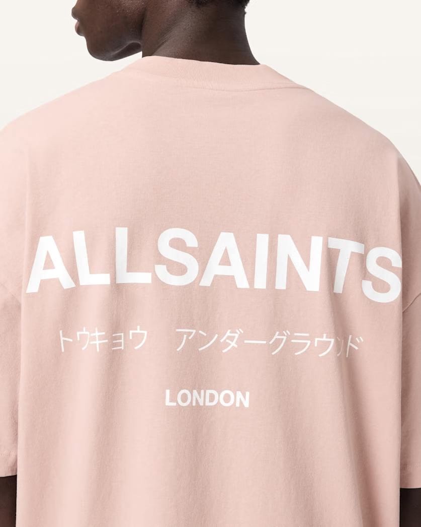 AllSaints Underground Oversized Crew Neck T Shirt Sunbaked Pink