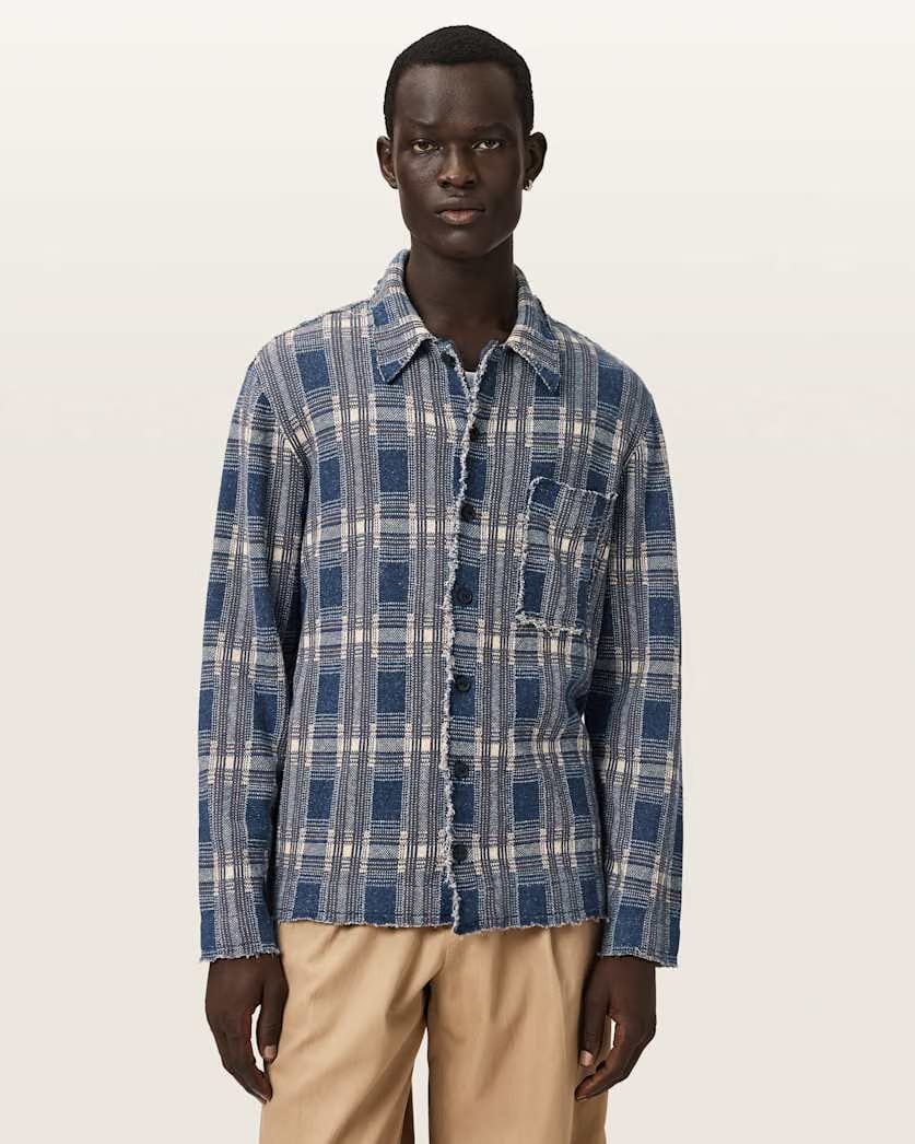AllSaints Solmar Knitted Check Cardigan Moonstone Blue