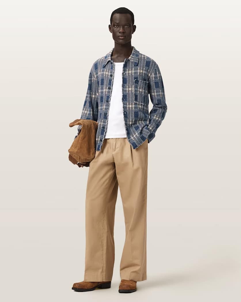AllSaints Solmar Knitted Check Cardigan Moonstone Blue