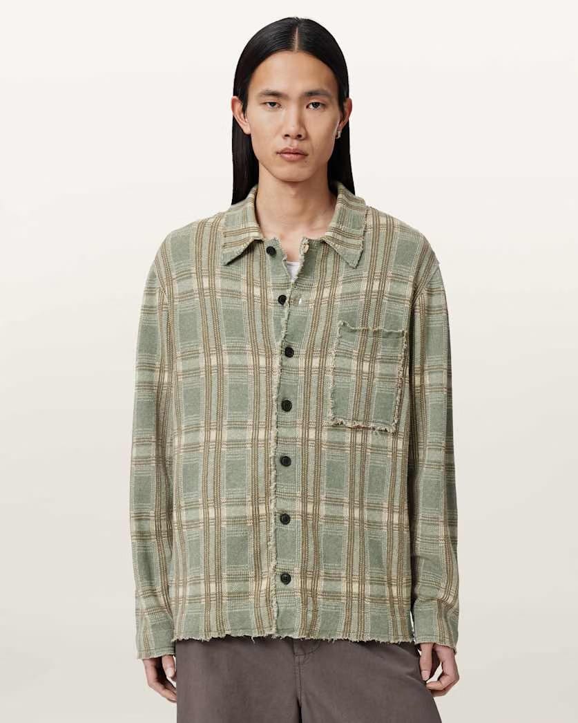 AllSaints Solmar Knitted Check Cardigan Moonstone Blue