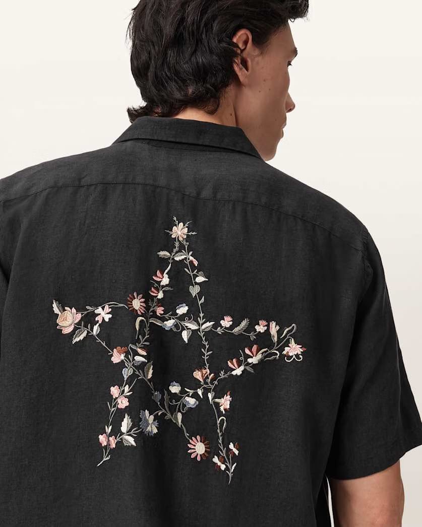 AllSaints Wilder Embroidered Linen Shirt Black