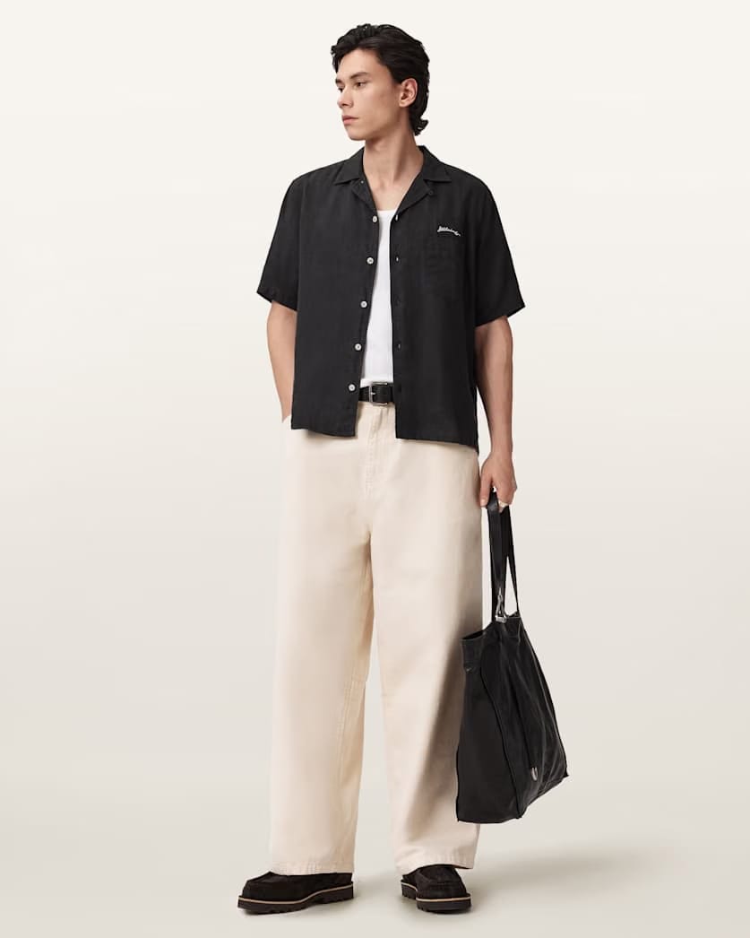 AllSaints Wilder Embroidered Linen Shirt Black