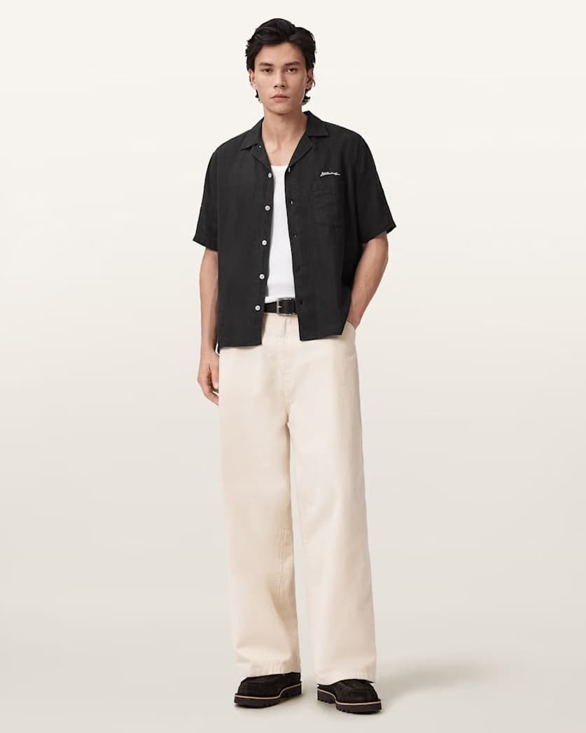AllSaints Wilder Embroidered Linen Shirt Black