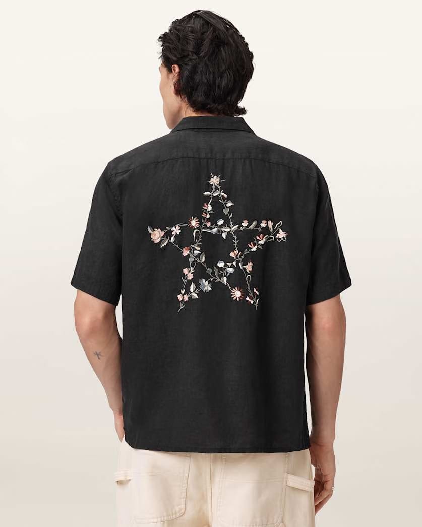 AllSaints Wilder Embroidered Linen Shirt Black