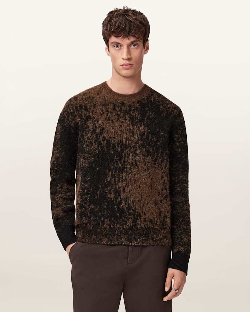AllSaints Storm Oversized Wool Blend Sweater Brown