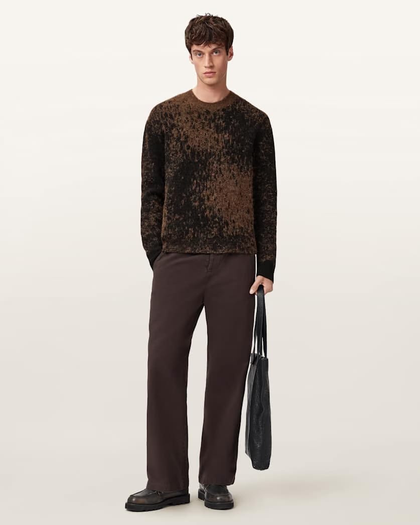 AllSaints Storm Oversized Wool Blend Sweater Brown