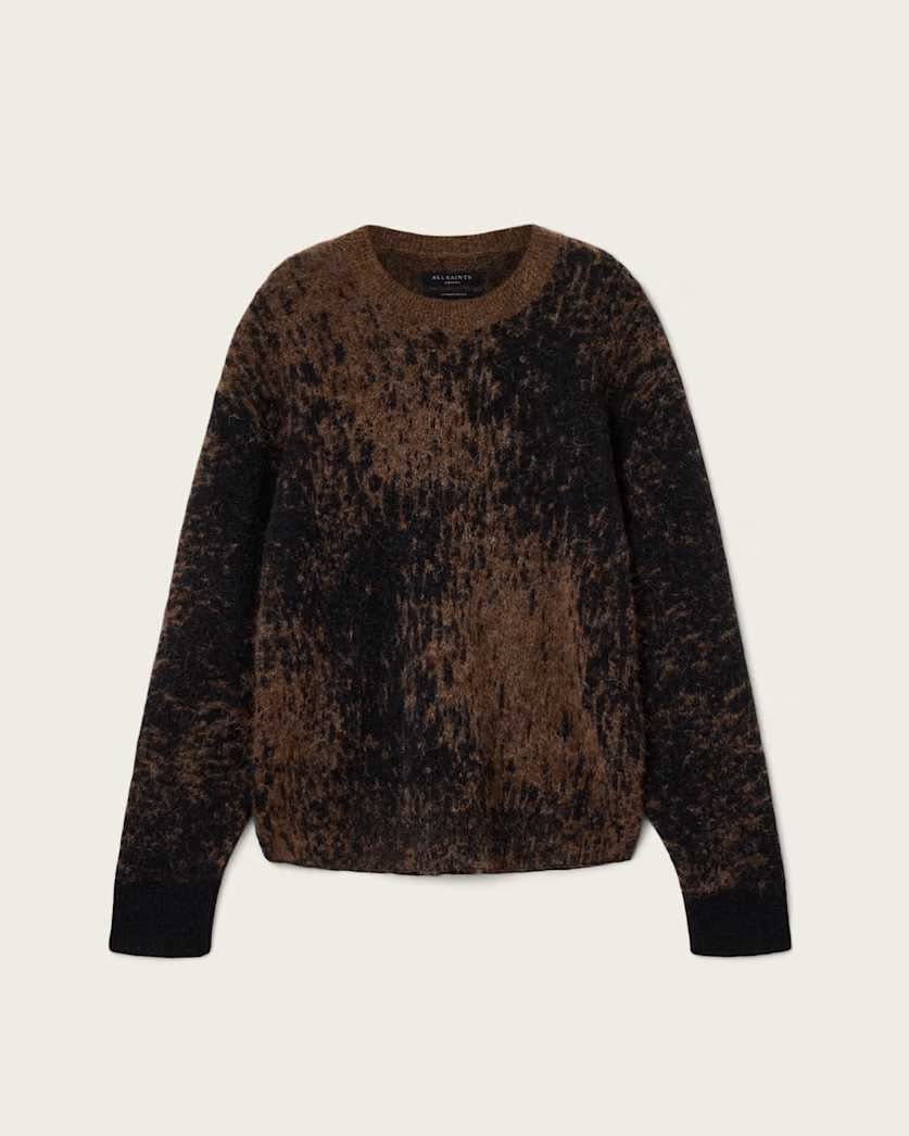 AllSaints Storm Oversized Wool Blend Sweater Brown