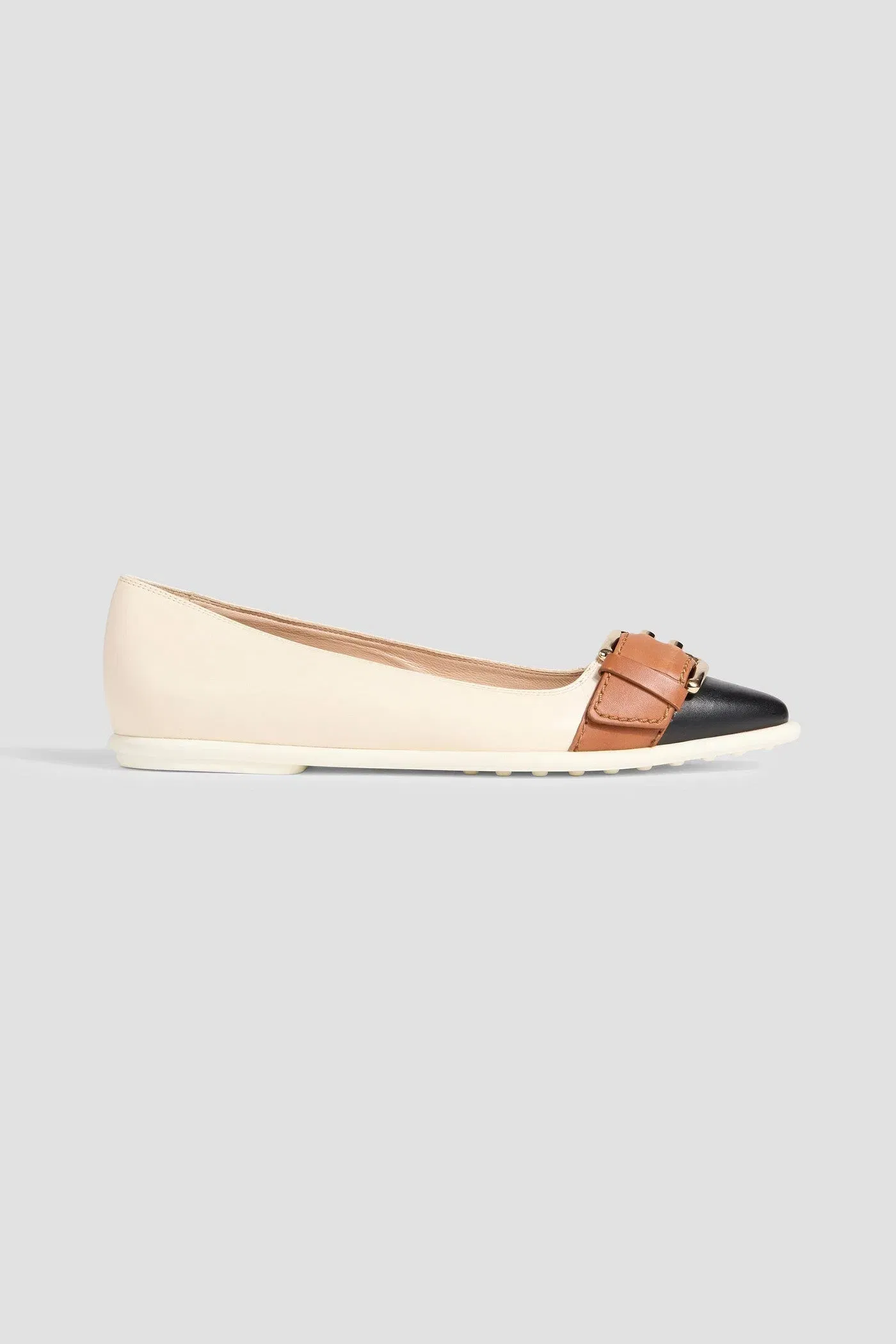 Tod's Color-Block Leather Point-Toe Flats Ecru Women's