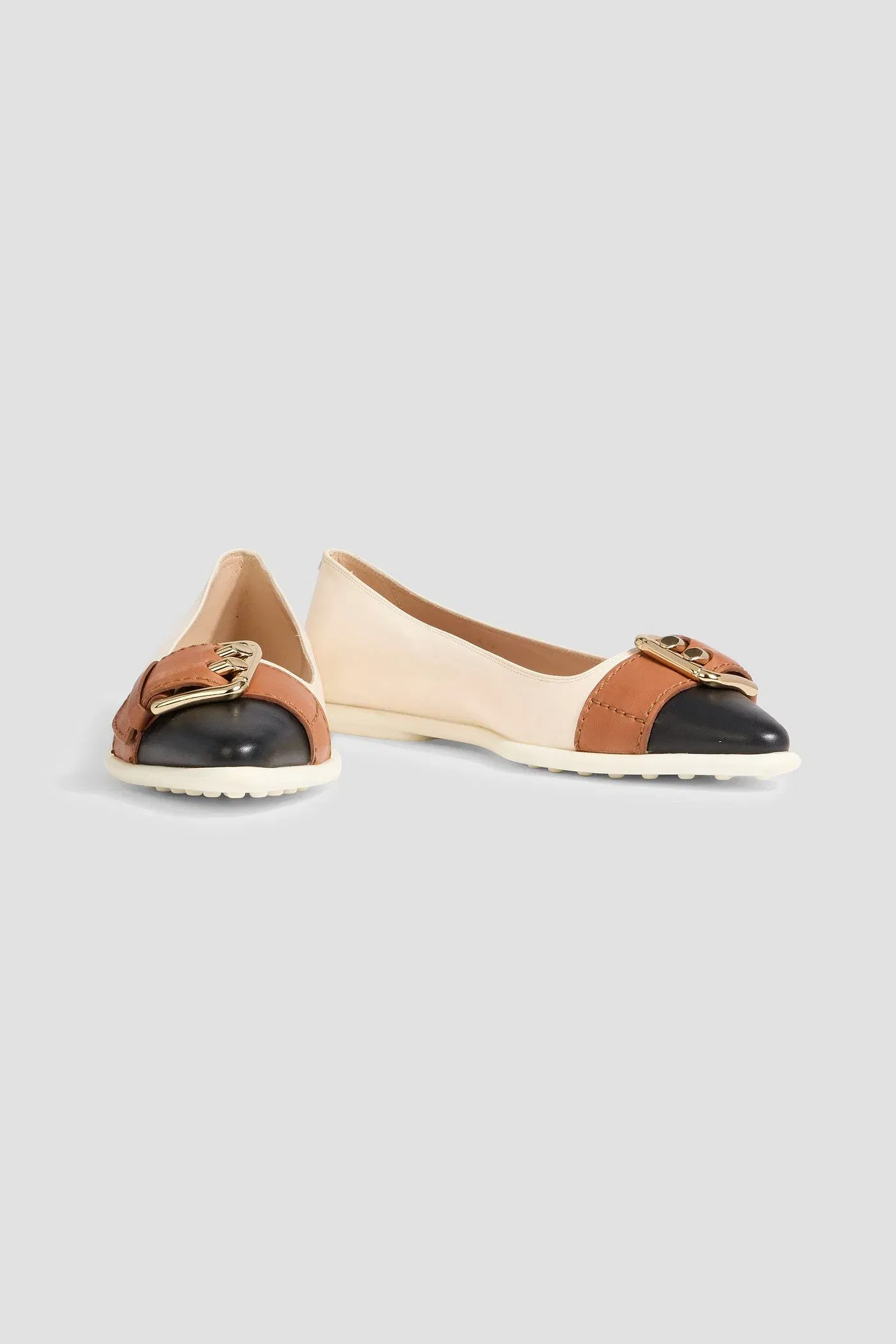 Tod's Color-Block Leather Point-Toe Flats Ecru Women's