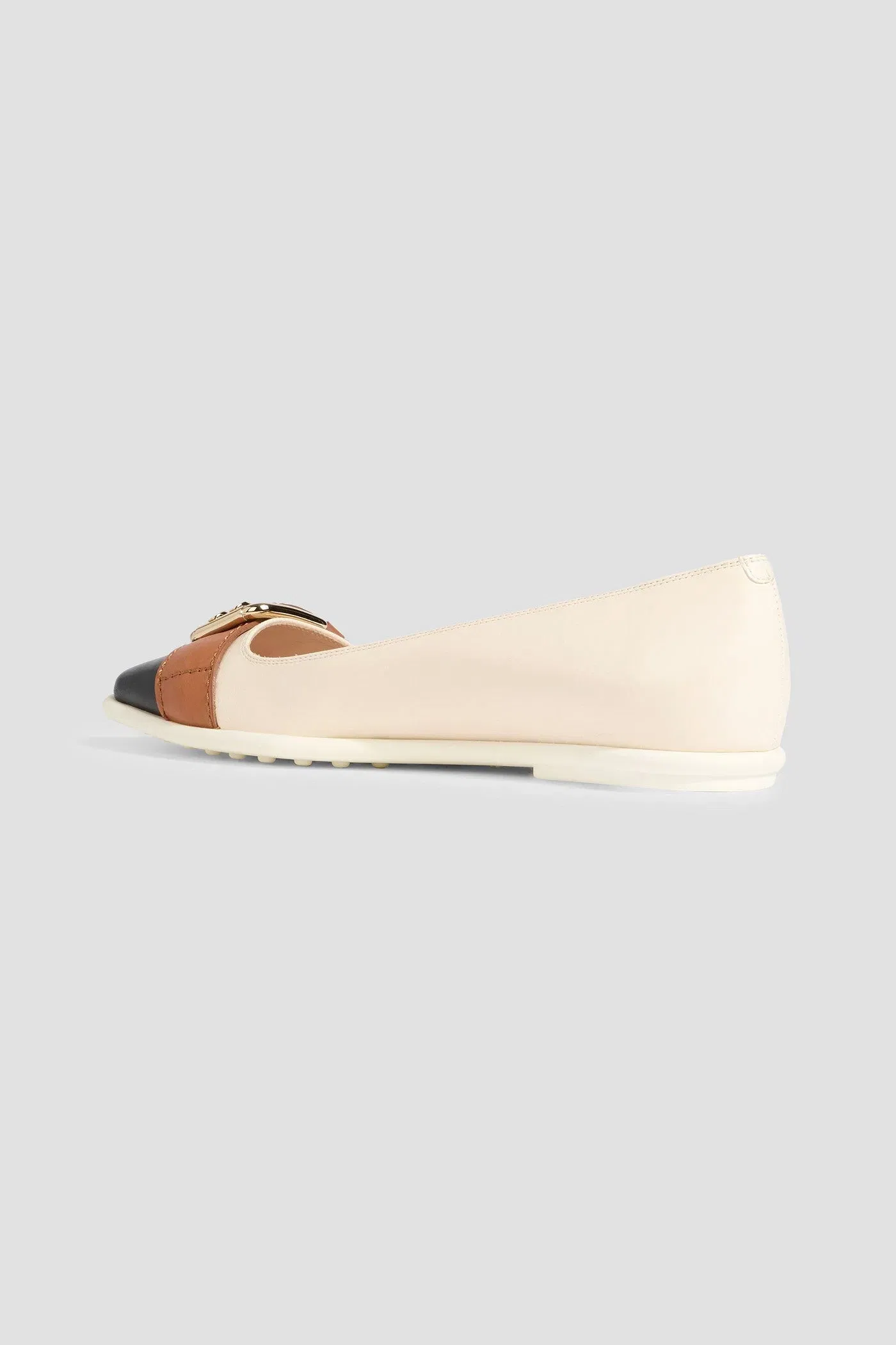 Tod's Color-Block Leather Point-Toe Flats Ecru Women's