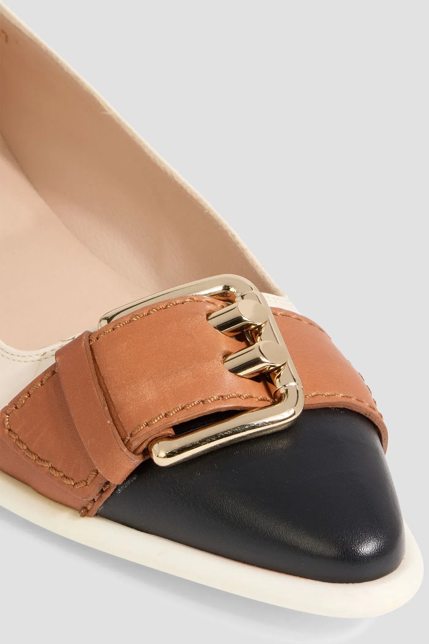 Tod's Color-Block Leather Point-Toe Flats Ecru Women's