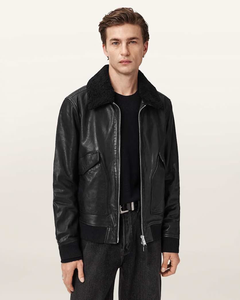 AllSaints Vaucluse Aviator Leather Jacket Black