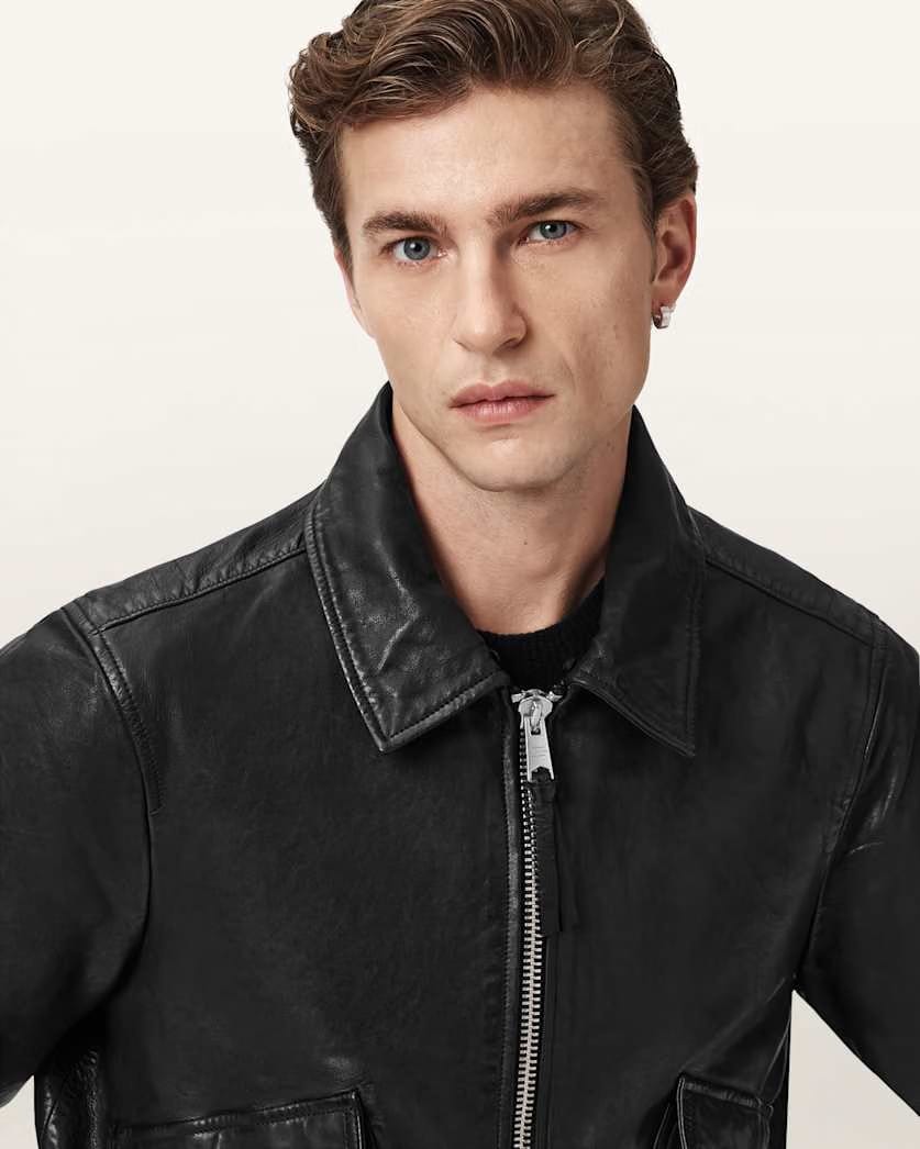 AllSaints Vaucluse Aviator Leather Jacket Black