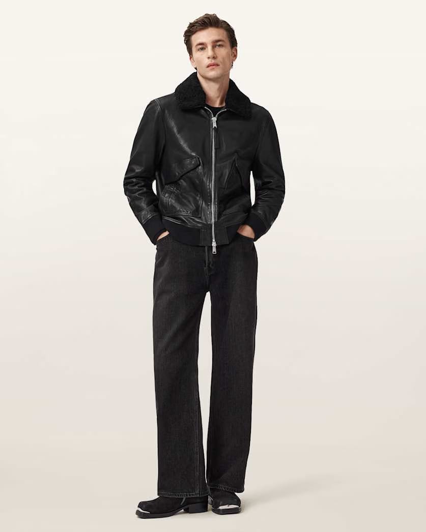 AllSaints Vaucluse Aviator Leather Jacket Black