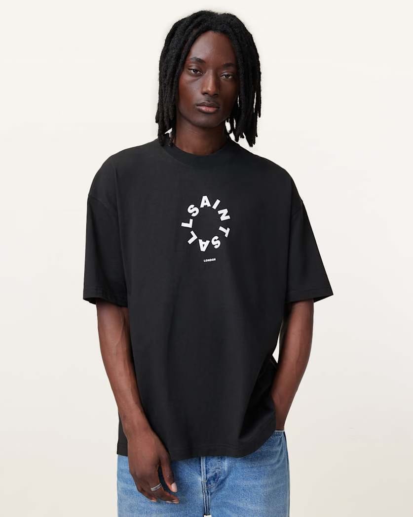 AllSaints Tierra Oversized Crew Neck Logo T Shirt Jet Black