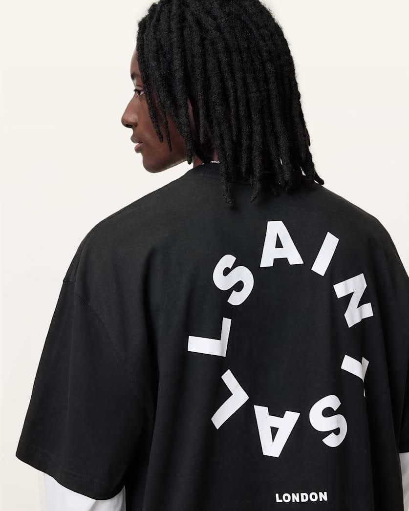 AllSaints Tierra Oversized Crew Neck Logo T Shirt Jet Black