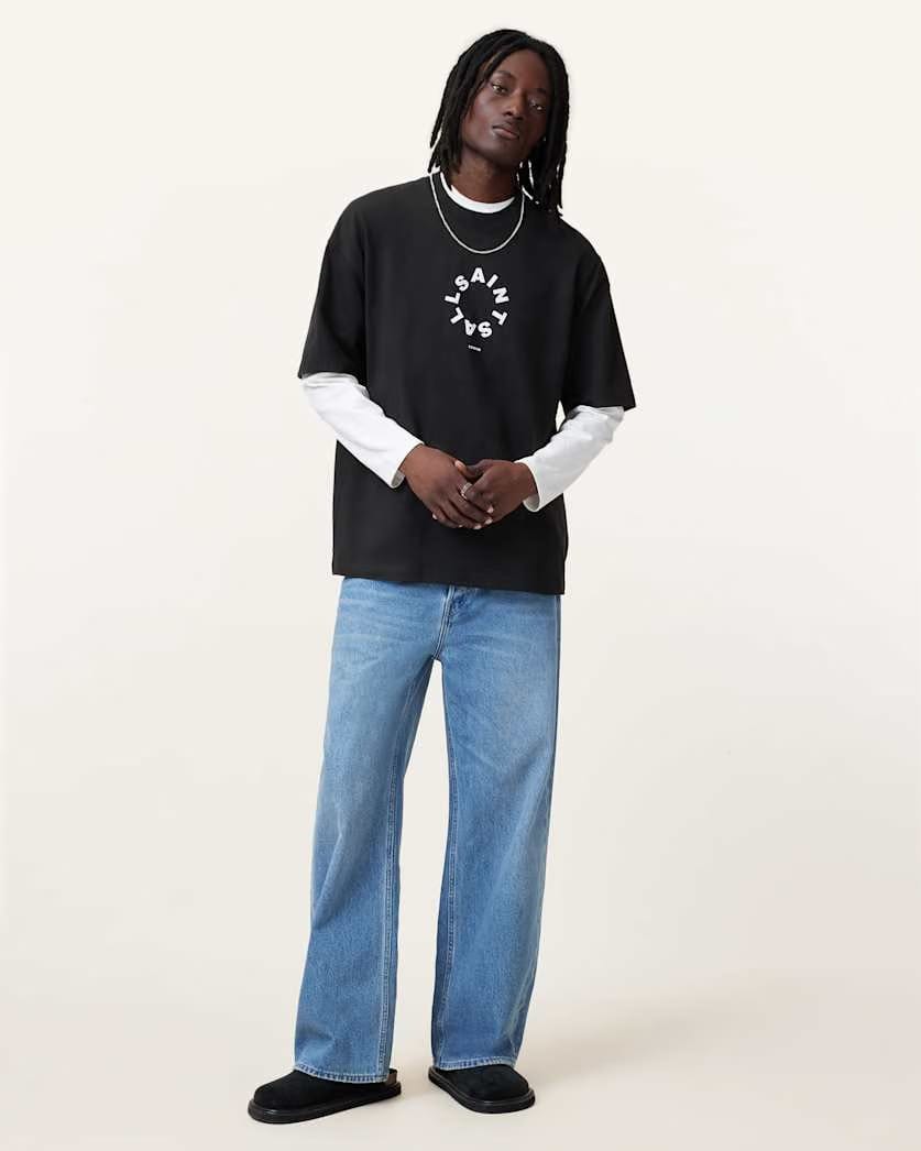 AllSaints Tierra Oversized Crew Neck Logo T Shirt Jet Black