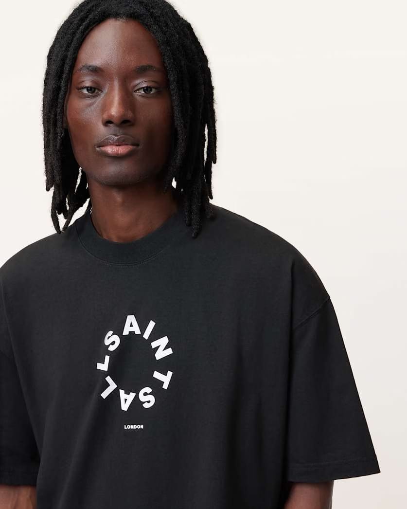 AllSaints Tierra Oversized Crew Neck Logo T Shirt Jet Black