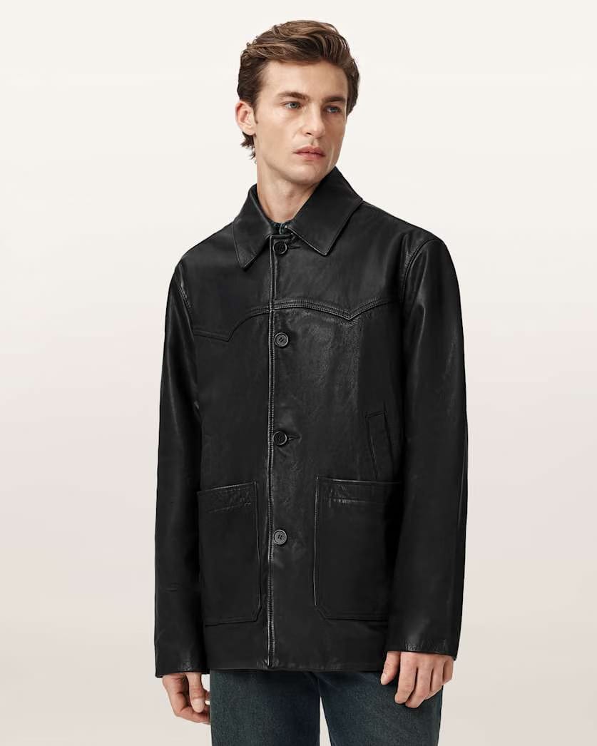 AllSaints Toulouse Single Breasted Leather Coat Black
