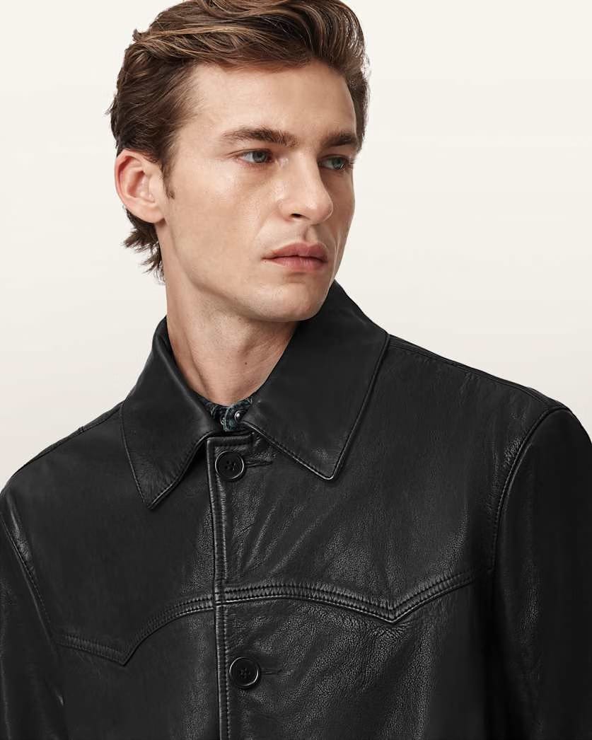 AllSaints Toulouse Single Breasted Leather Coat Black