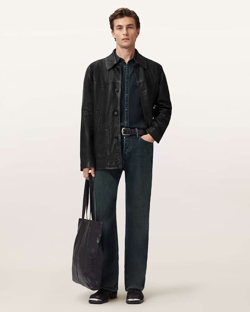 AllSaints Toulouse Single Breasted Leather Coat Black