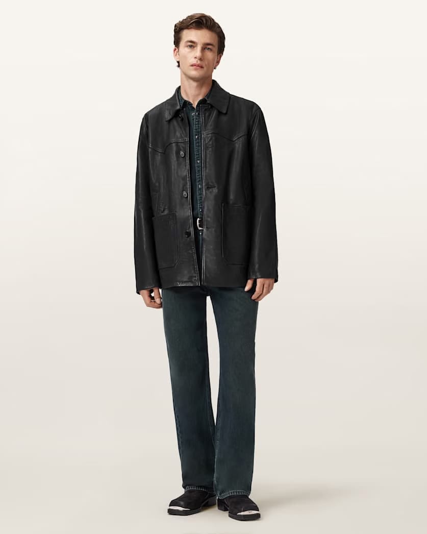 AllSaints Toulouse Single Breasted Leather Coat Black