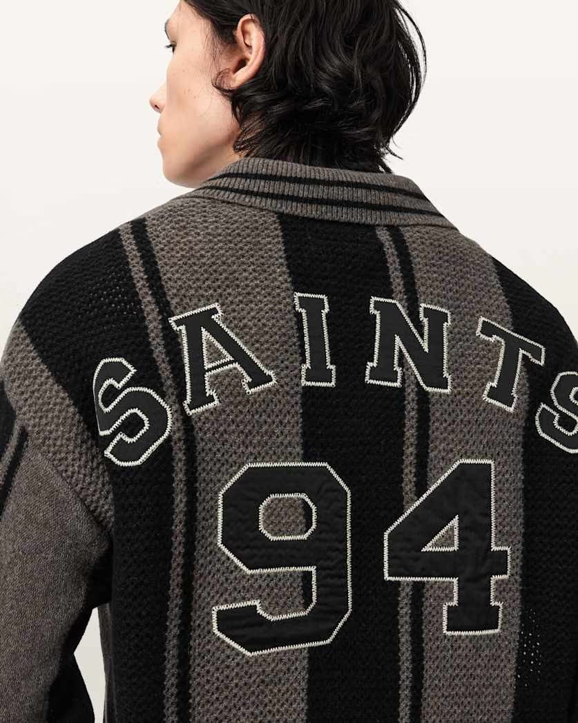 AllSaints Taylor Long Sleeve Wool Polo Cinder Black