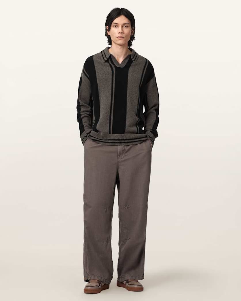 AllSaints Taylor Long Sleeve Wool Polo Cinder Black