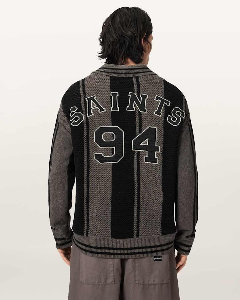 AllSaints Taylor Long Sleeve Wool Polo Cinder Black