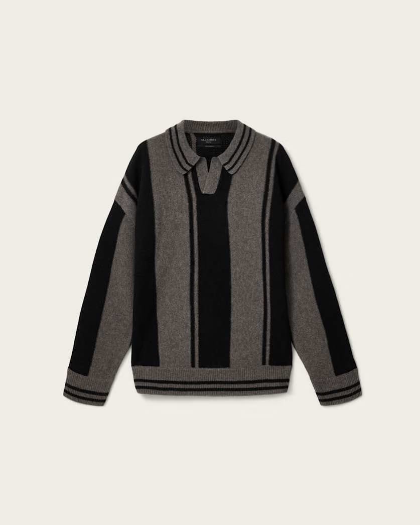 AllSaints Taylor Long Sleeve Wool Polo Cinder Black