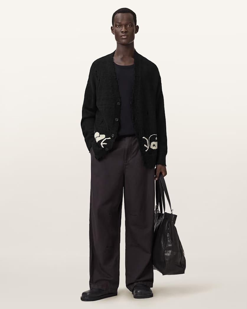AllSaints Tabua Oversized Jacquard Cardigan Black
