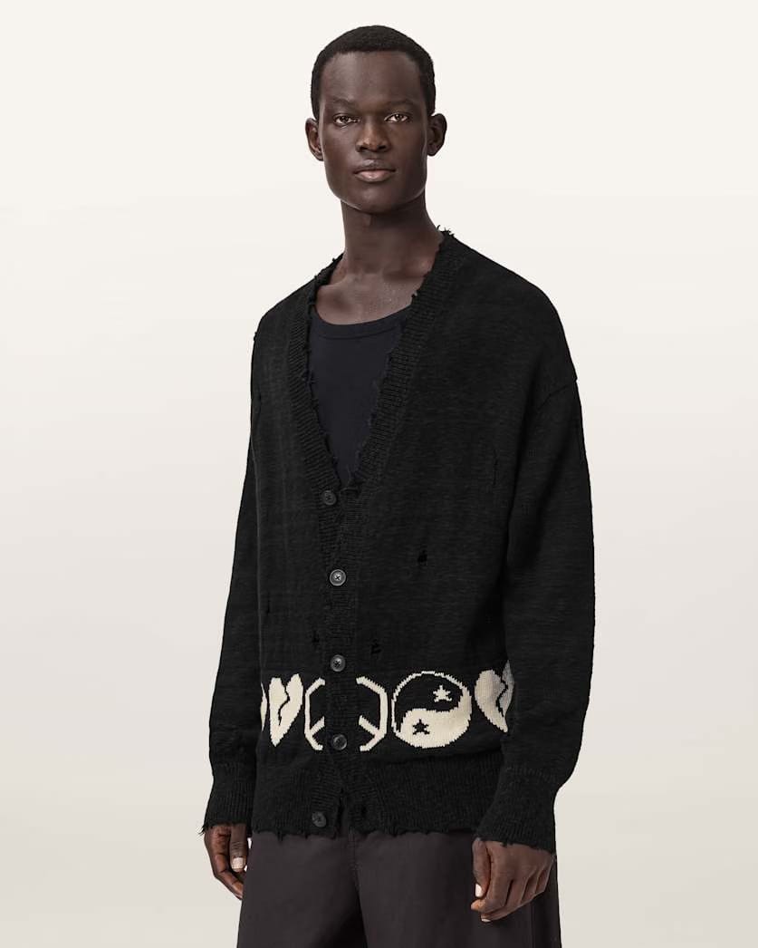 AllSaints Tabua Oversized Jacquard Cardigan Black