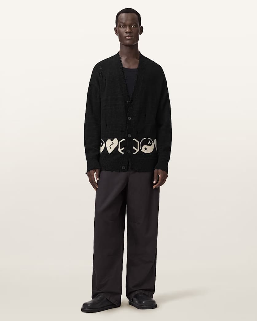 AllSaints Tabua Oversized Jacquard Cardigan Black