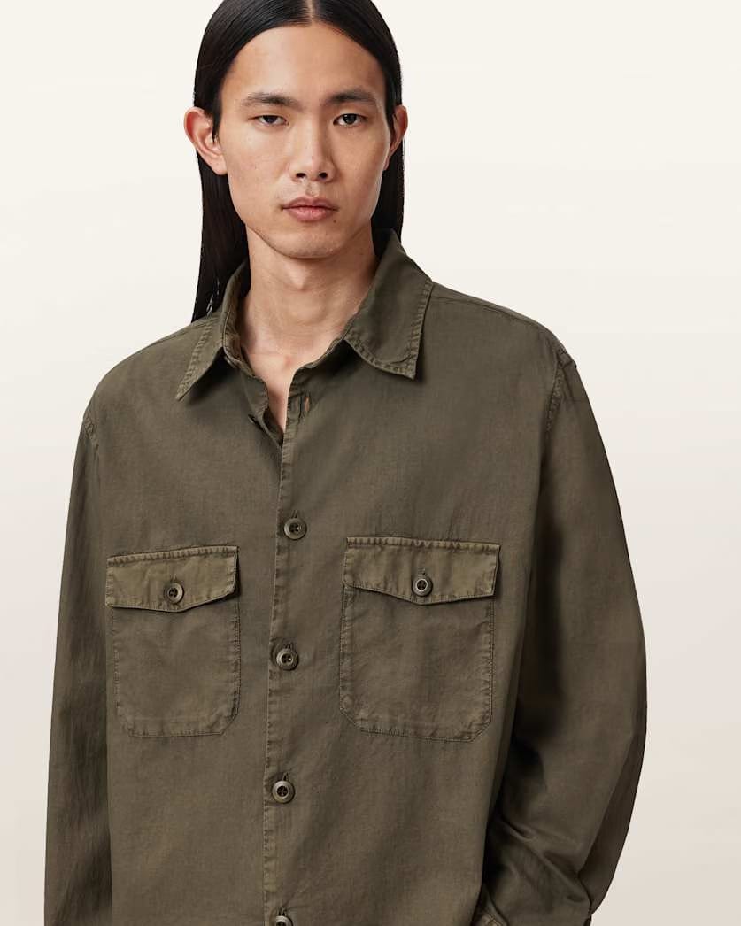 AllSaints Strand Relaxed Fit Shirt Mangrove Green